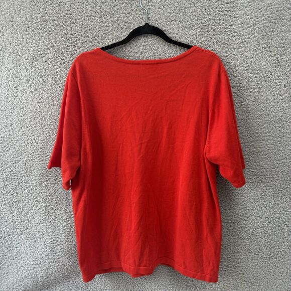 Stain)Evan Picone Sweater Women Top Plus 3X Red Short Slv Button Flower Applique - Picture 11 of 11